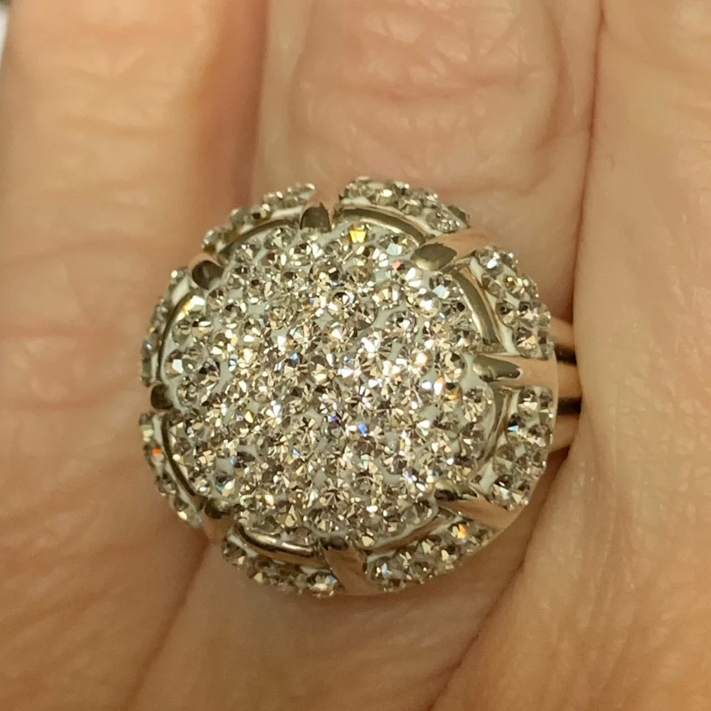White Austrian Crystal Floral Ring in Sterling Silver